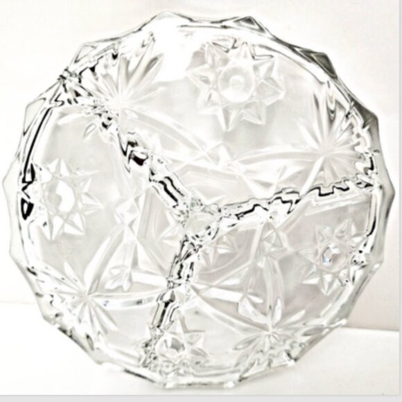 Antique Covetro Italy Prescut Glass Star of David 3 Sect Divided Relish 6" Dish - Picture 8 of 9